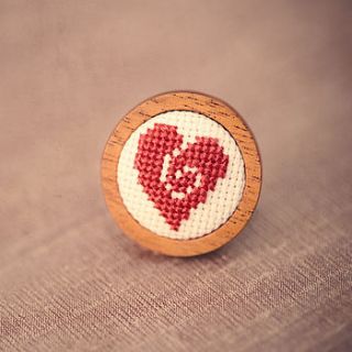 hand embroidered heart ring by handstitched with love