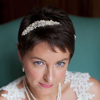 side style tiara made with swarovski pearls by timeless couture