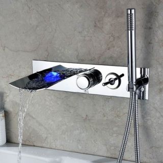 Sumerain Double Handle Wall Mount LED Waterfall Tub Faucet with