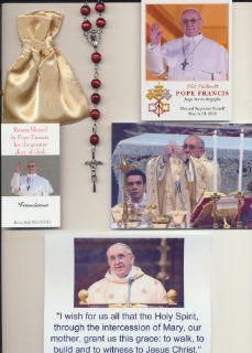 Reddish Brown Rosary Blessed by Pope Francis I at 1st Mass Given by Him on 3/14/2013 at Vatican's Sistine Chapel also Includes Photographs of Mass and Photos of the Conclave the Day Before 