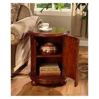 Birch Drum Table. This Decorative Accent table Features a Storage Area with Two Shelves and Antique Handle. With it's wine barrel table Shape It gives Maximum Room for your Stored Items Like Other End Tables and Coffee Tables, It Looks great next to Li