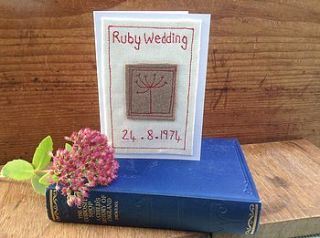 ruby wedding card by caroline watts embroidery