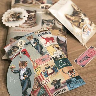 vintage cats gift bag set by nonesuchthings