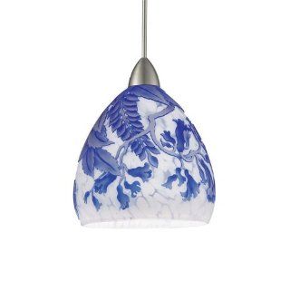 WAC Lighting MP 536 BL/BN Cameo 1 Light 12V MonoPoint Pendant with Blue/White Art Glass Shade and Brushed Nickel Finish   Ceiling Pendant Fixtures  