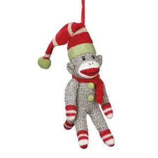 New Sock Monkey Santa Ornament for Christmas Holiday Tree / Stocking Stuffer / Party Favors / Gift Giving   Holiday Ribbon