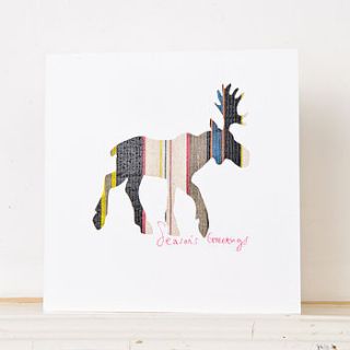 christmas moose greetings card by laura fletcher textiles