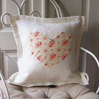 french fabric heart linen cushion by velvet ribbon