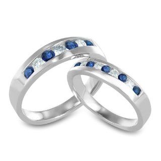 His and Hers Diamond and Sapphire Wedding Rings in 14k White or Yellow Gold Jewelry