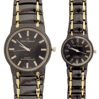 Charles Raymond His & Hers Designer Watches Black/Gold Bracelet Black/Gold Face Watch Set at  Men's Watch store.