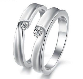 His & Hers Matching Set 6MM / 4MM Platinum Plated Couple Ring Wedding Band Set with Cubic Zirconia Stone (Available Sizes 5# to 10#) (His, 9) Jewelry