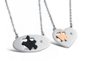His & Hers Matching Set Titanium Couple Pendant Necklace Korean Love Style in a Gift Box (Hers) Locket Necklaces Jewelry