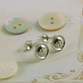 silver button stud earrings by highland angel