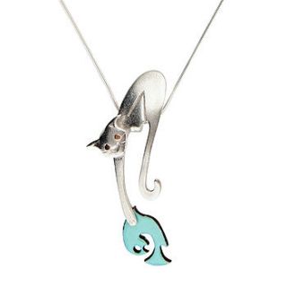 cat catching fish necklace by saba jewellery