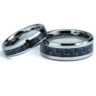 His & Hers Matching Set 5MM / 8MM Tungsten Carbide Wedding Band Set With Black / Blue Carbon Fiber Inlay (Available Sizes 5MM 5 to 9 & 8MM 7 to 15) Please e mail sizes Jewelry