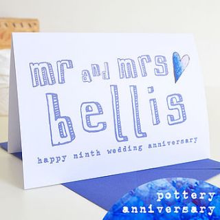 personalised ninth pottery anniversary card by becka griffin illustration