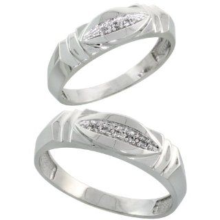 Sterling Silver Diamond 2 Piece Wedding Ring Set His 6mm & Hers 5mm Rhodium finish, Men's Size 8 to 14 Jewelry