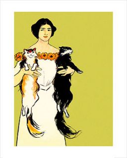 lady with two cats fine art print by knitting revolution