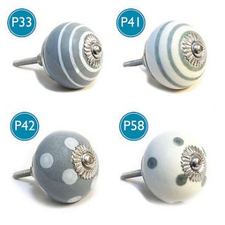 grey spots & stripes ceramic cupboard knob by pushka knobs