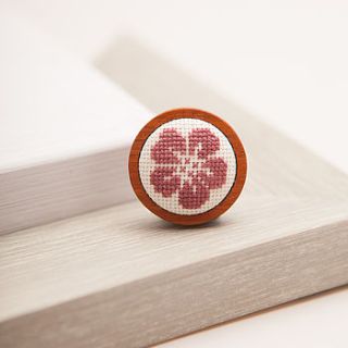 hand embroidered flower brooch by handstitched with love
