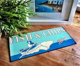 nautical 'fish and chips' sign by the hiding place