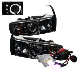 High Performance Xenon HID Dodge Ram 1500 / Ram 2500/3500 ( Non Sport Model ) 1PC Halo LED ( Replaceable LEDs ) Projector Headlights with Premium Ballast   Smoke with 12000K Violet HID Automotive
