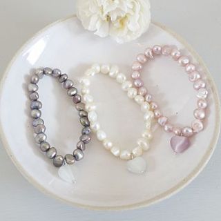 girl's pearl bracelet with heart by lilac coast