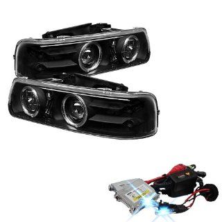 High Performance Xenon HID Chevy Silverado 1500/2500 / Chevy Silverado 3500 / Chevy Suburban 1500/2500 / Chevy Tahoe Halo LED ( Replaceable LEDs ) Projector Headlights with Premium Ballast   Black with 10000K Deep Blue HID Automotive