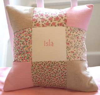 patchwork name cushion by tuppenny house designs