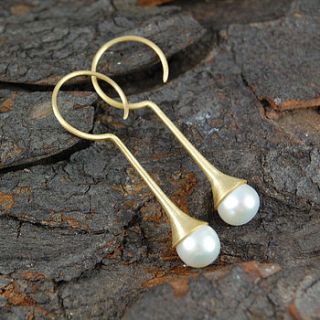 gold white pearl flute earrings by embers semi precious and gemstone designs