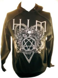 H.I.M. Mens Hoodie Sweatshirt   Silver Crest Heartagram (HIM, Him) Clothing