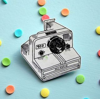 polaroid camera illustrated brooch by raspberry finch