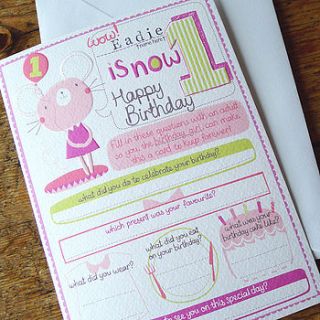personalised girl's 1st birthday card by tandem green