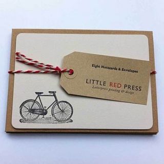 set of eight bicycle letterpress note cards by little red press