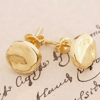 gold organic round stud earrings by otis jaxon silver and gold jewellery