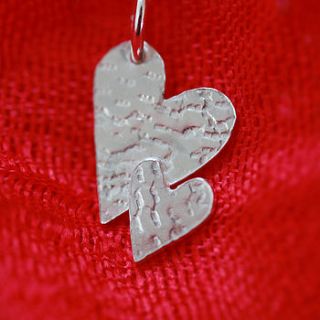 handmade silver double heart charm pendant by jemima lumley jewellery