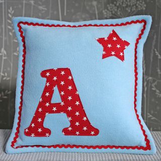 initial fleece cushion with stars by nickynackynoo
