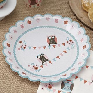 patchwork owl party paper plates by ginger ray