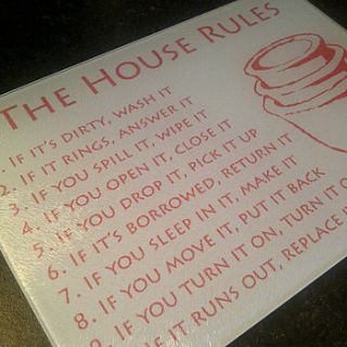 'the house rules' glass chopping board by loving luxuries