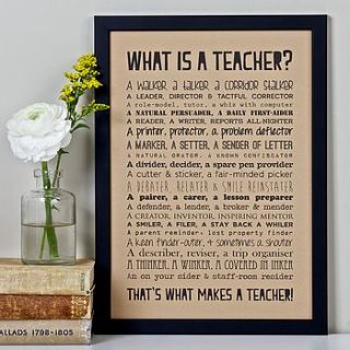 'what is a teacher?' poem print vintage style by bespoke verse