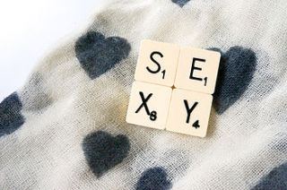 'sexy' vintage scrabble tile brooch by bookish england