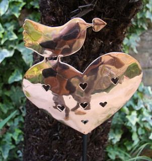 bird and heart garden stake by london garden trading