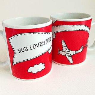 personalised plane banner 'love' mug by claire close