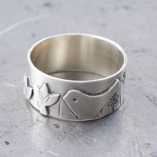 silver bird and lotus ring by shere design