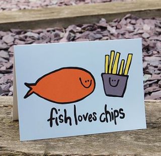 'fish loves chips' large greetings card by peas in a pod