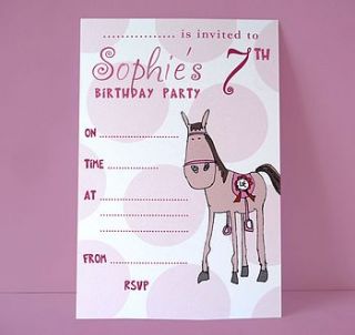 personalised pony birthday party invitations by molly moo designs