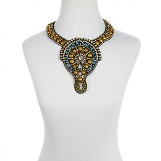 Blue and Goldtone 18 1/2" Beaded Bib Necklace