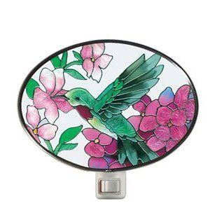 Joan Baker Designs NL249 4W by 2 3/4H Hummingbird/Hydrangea Art Glass Night Light   Stained Glass Night Light