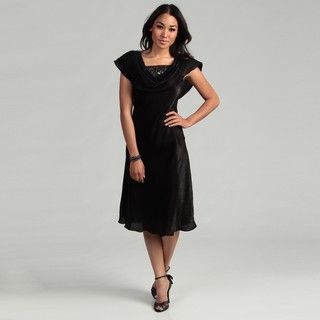 Patra Women's Black Bead Embellished Drape Dress Evening & Formal Dresses