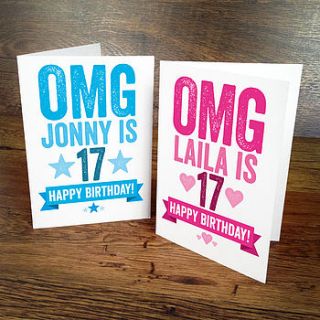 omg you're 17 personalised birthday card by a is for alphabet