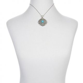 Turquoise, Blue Topaz, Marcasite Sterling Silver Pendant with 18" Rolo Chain